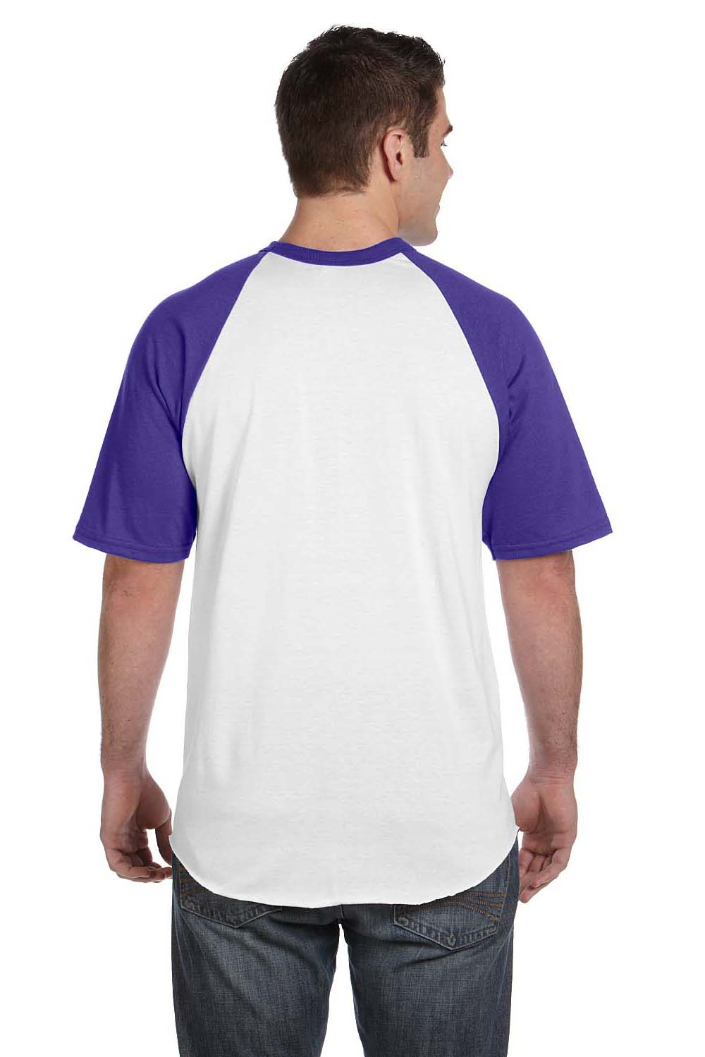 Augusta Sportswear 423 Mens Short Sleeve Crewneck T-Shirt White/Purple Model Back