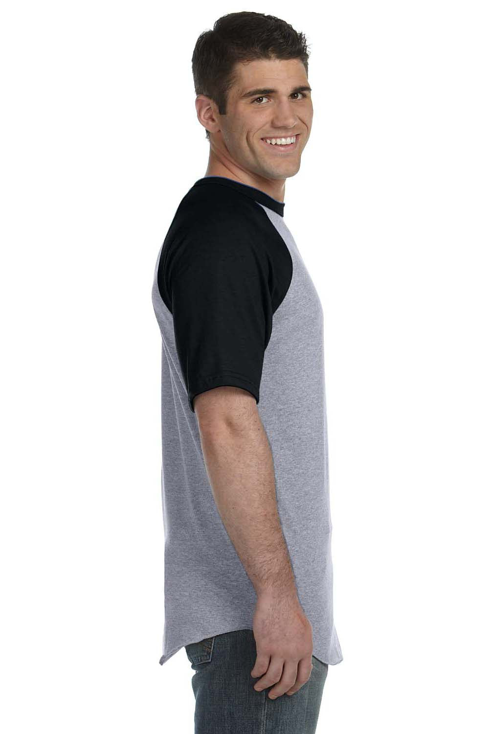 Augusta Sportswear 423 Mens Short Sleeve Crewneck T-Shirt Heather Grey/Black Model Side