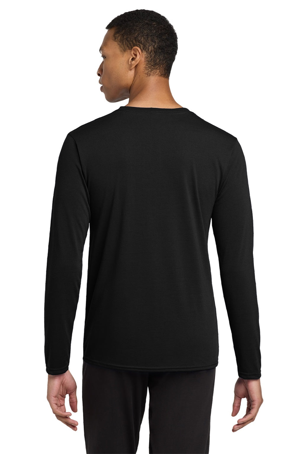 Gildan 42400 Mens Performance Jersey Moisture Wicking Long Sleeve Crewneck T-Shirt Black Model Back