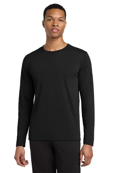 Gildan 42400 Mens Performance Jersey Moisture Wicking Long Sleeve Crewneck T-Shirt Black Model Front