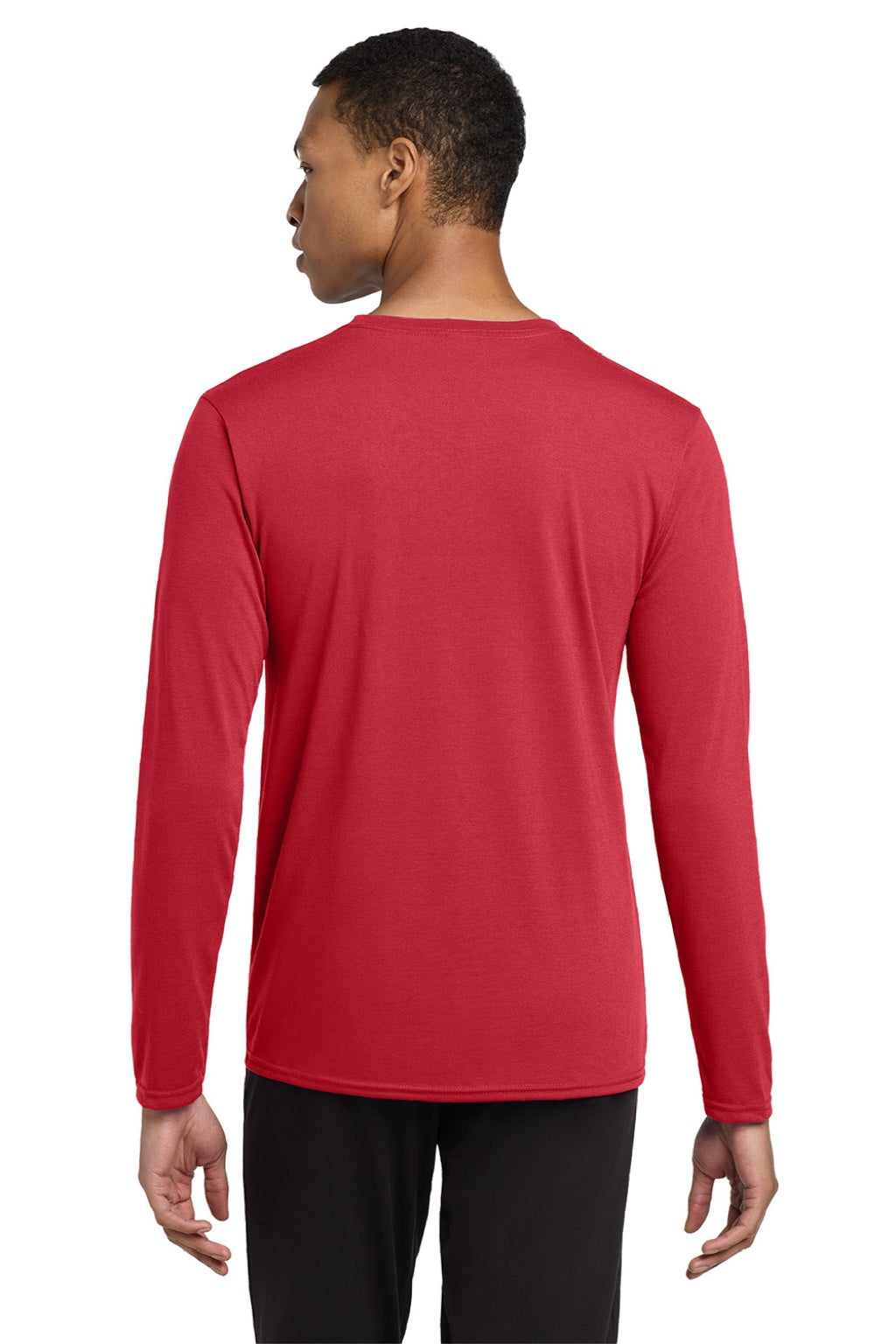 Gildan 42400 Mens Performance Jersey Moisture Wicking Long Sleeve Crewneck T-Shirt Red Model Back