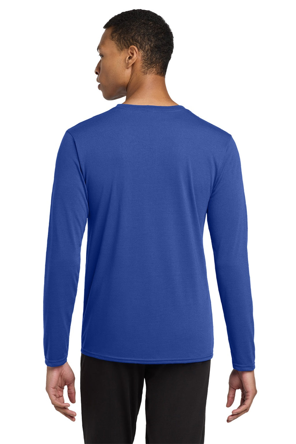 Gildan 42400 Mens Performance Jersey Moisture Wicking Long Sleeve Crewneck T-Shirt Royal Blue Model Back