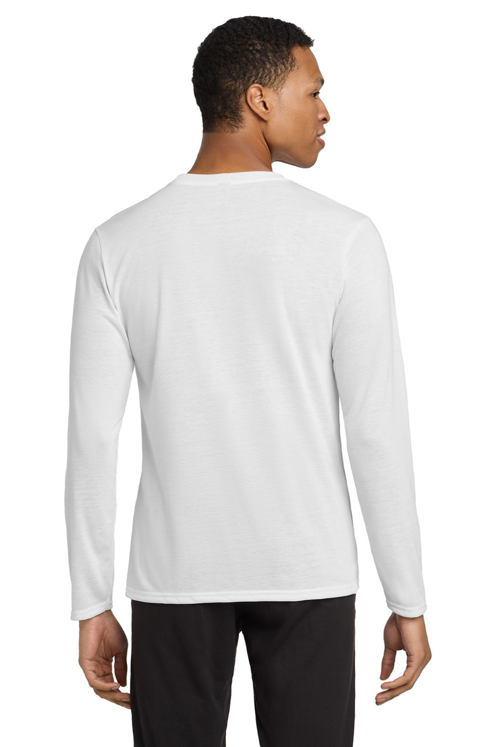 Gildan 42400 Mens Performance Jersey Moisture Wicking Long Sleeve Crewneck T-Shirt White Model Back