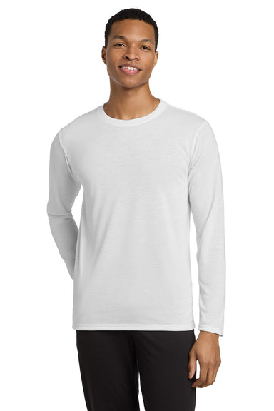 Gildan 42400 Mens Performance Jersey Moisture Wicking Long Sleeve Crewneck T-Shirt White Model Front