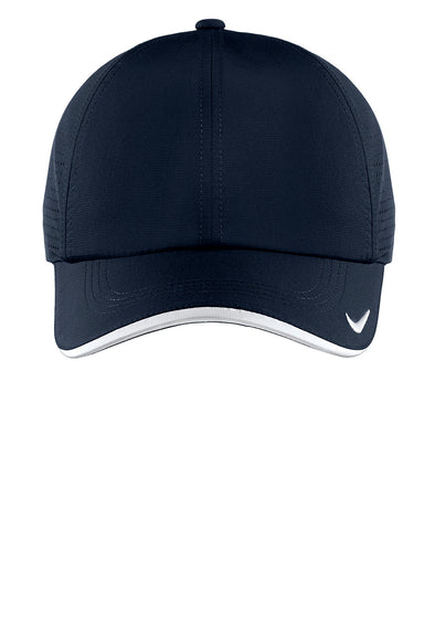 Nike 429467/NKFB6445 Mens Dri-Fit Moisture Wicking Adjustable Hat Navy Blue/White Flat Front