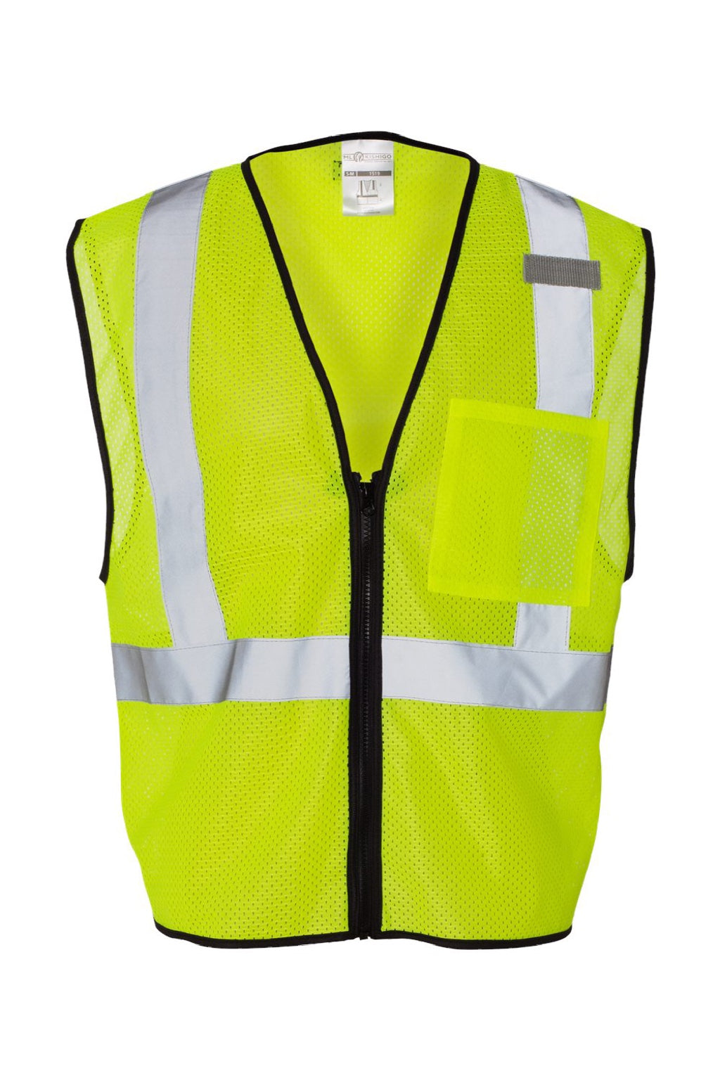 Kishigo 1519-1520 Unisex Single Pocket Zipper Mesh Class 2 Vest Lime Green Flat Front