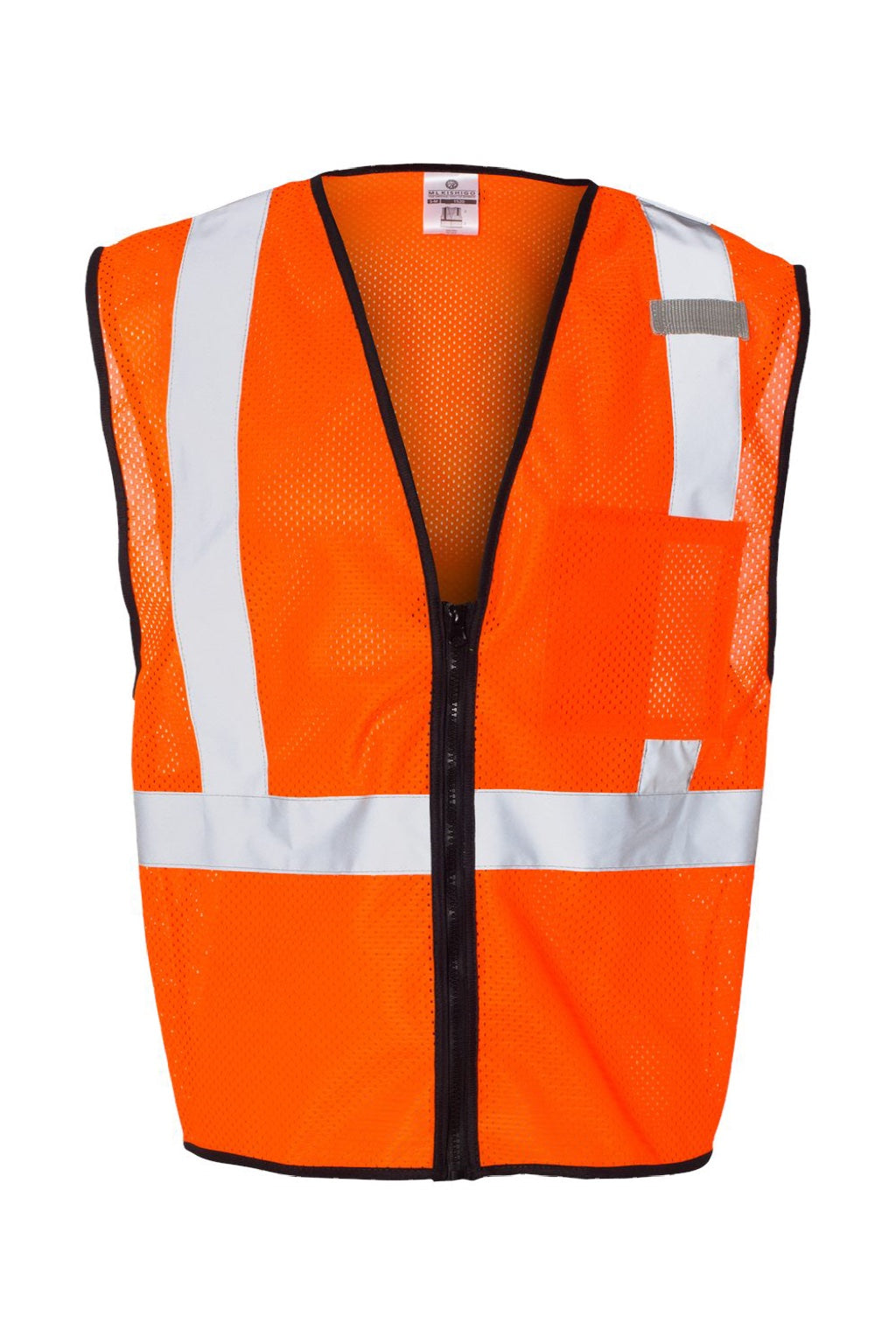 Kishigo 1519-1520 Unisex Single Pocket Zipper Mesh Class 2 Vest Orange Flat Front