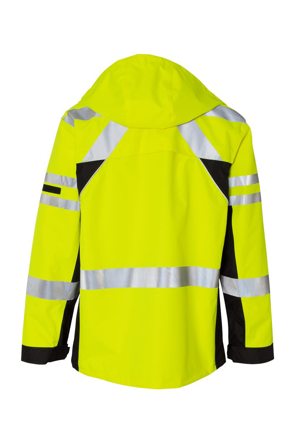 Kishigo JS135-136 Mens Premium Black Series Waterproof 2-In-1 Full Zip Hooded Jacket Lime Green Flat Back