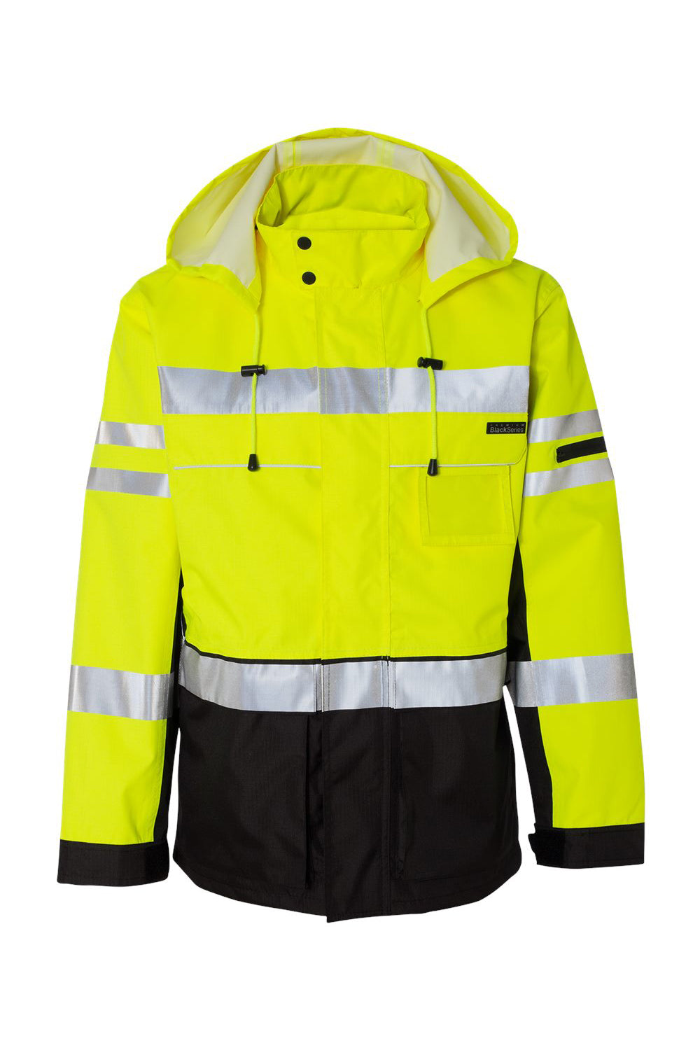 Kishigo JS135-136 Mens Premium Black Series Waterproof 2-In-1 Full Zip Hooded Jacket Lime Green Flat Front