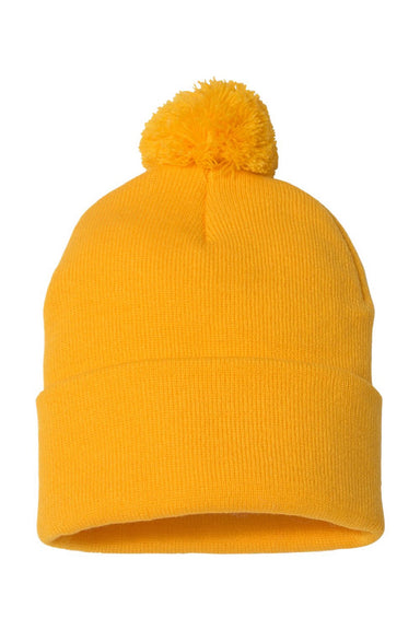 Sportsman Hats SP15 Unisex Pom-Pom Cuffed Beanie Gold Flat Front