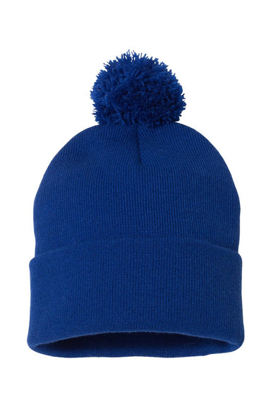 Sportsman Hats SP15 Unisex Pom-Pom Cuffed Beanie Royal Blue Flat Front