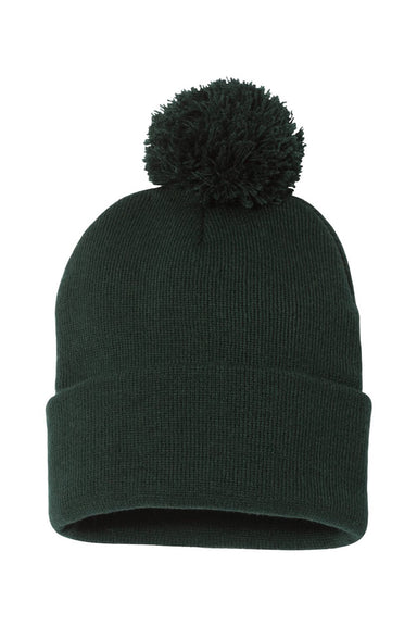 Sportsman Hats SP15 Unisex Pom-Pom Cuffed Beanie Forest Green Flat Front