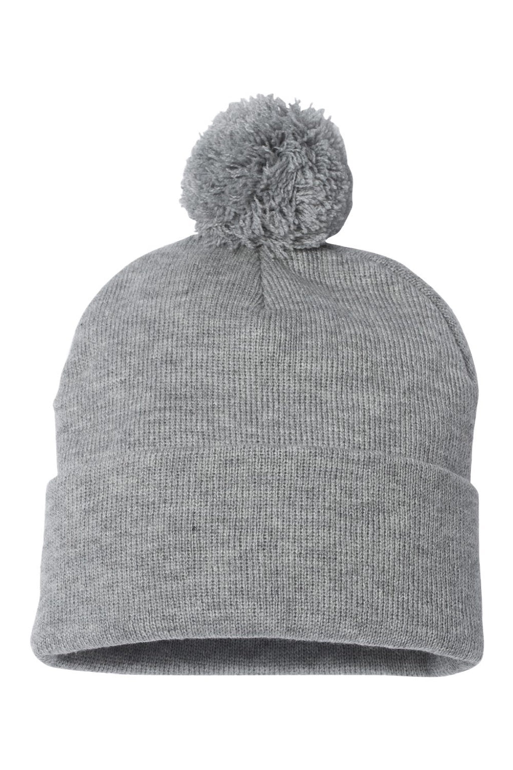 Sportsman Hats SP15 Unisex Pom-Pom Cuffed Beanie Heather Grey Flat Front
