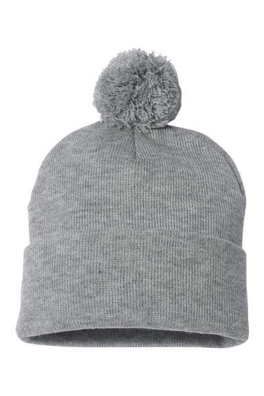 Sportsman Hats SP15 Unisex Pom-Pom Cuffed Beanie Heather Grey Flat Front