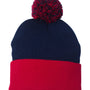 Sportsman Hats Unisex Pom-Pom Cuffed Beanie - Navy Blue/Red