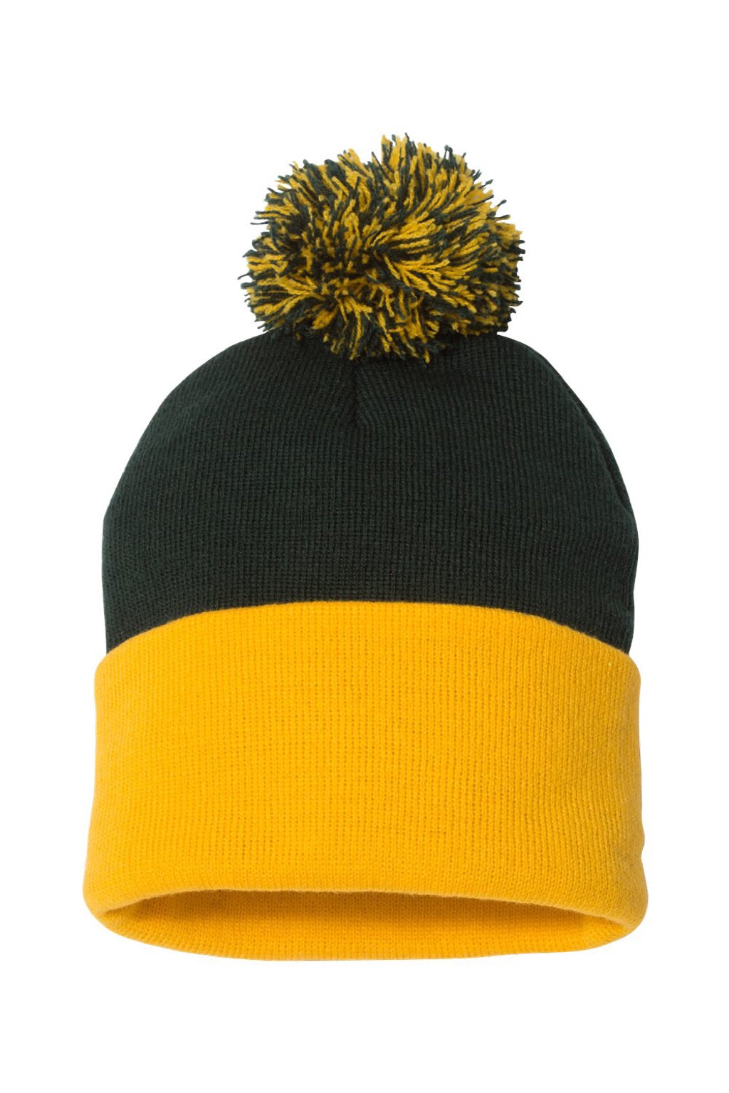Sportsman Hats SP15 Unisex Pom-Pom Cuffed Beanie Forest Green/Gold Flat Front