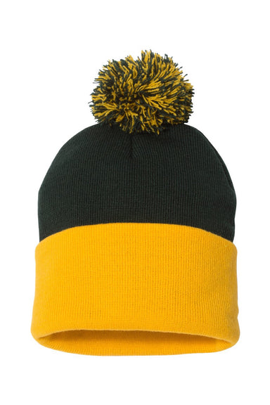 Sportsman Hats SP15 Unisex Pom-Pom Cuffed Beanie Forest Green/Gold Flat Front