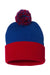 Sportsman Hats SP15 Unisex Pom-Pom Cuffed Beanie Royal Blue/Red Flat Front
