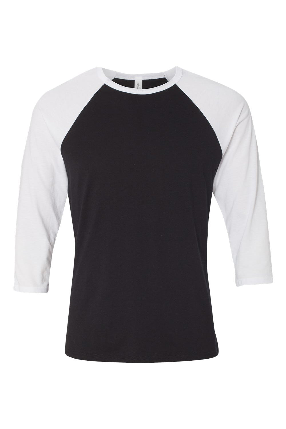 Bella + Canvas BC3200/3200 Mens 3/4 Sleeve Crewneck T-Shirt Black/White Flat Front