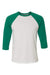 Bella + Canvas BC3200/3200 Mens 3/4 Sleeve Crewneck T-Shirt White/Kelly Green Flat Front