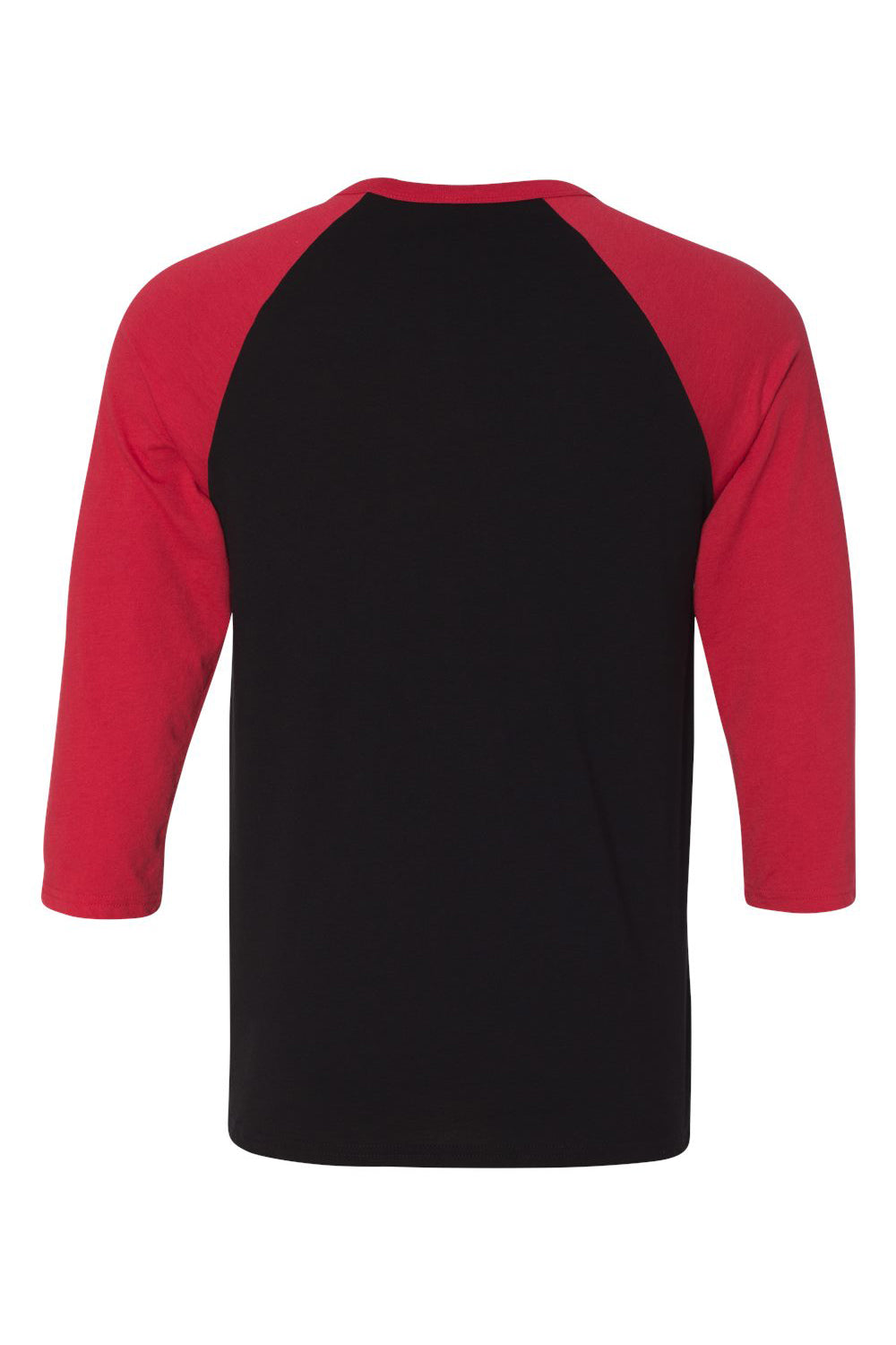 Bella + Canvas BC3200/3200 Mens 3/4 Sleeve Crewneck T-Shirt Black/Red Flat Back
