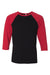 Bella + Canvas BC3200/3200 Mens 3/4 Sleeve Crewneck T-Shirt Black/Red Flat Front