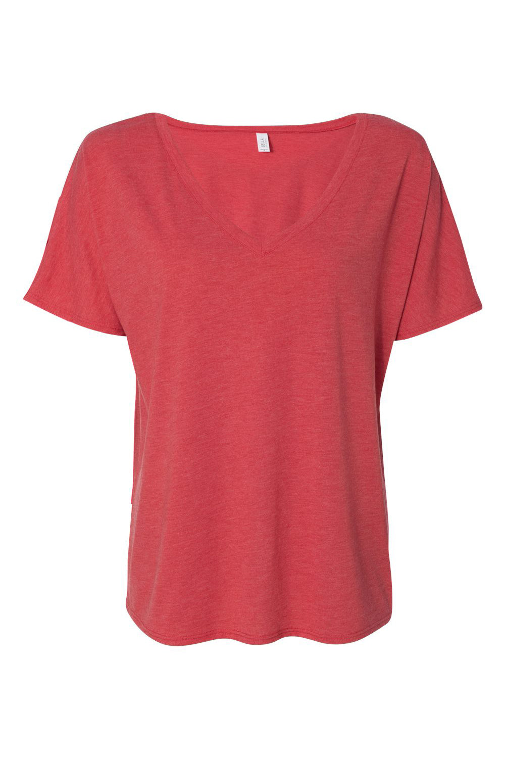 Bella + Canvas 8815 Womens Slouchy Short Sleeve V-Neck T-Shirt Red Triblend Flat Front