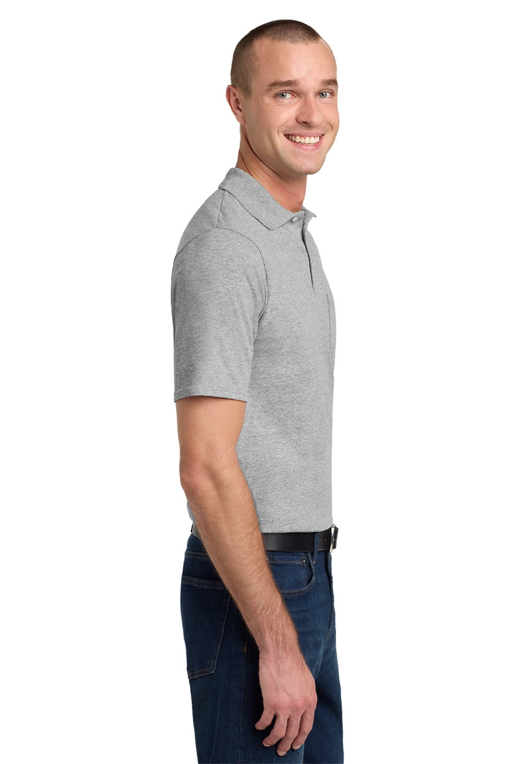 Jerzees 436MP Mens SpotShield Stain Resistant Short Sleeve Polo Shirt w/ Pocket Oxford Grey Model Side