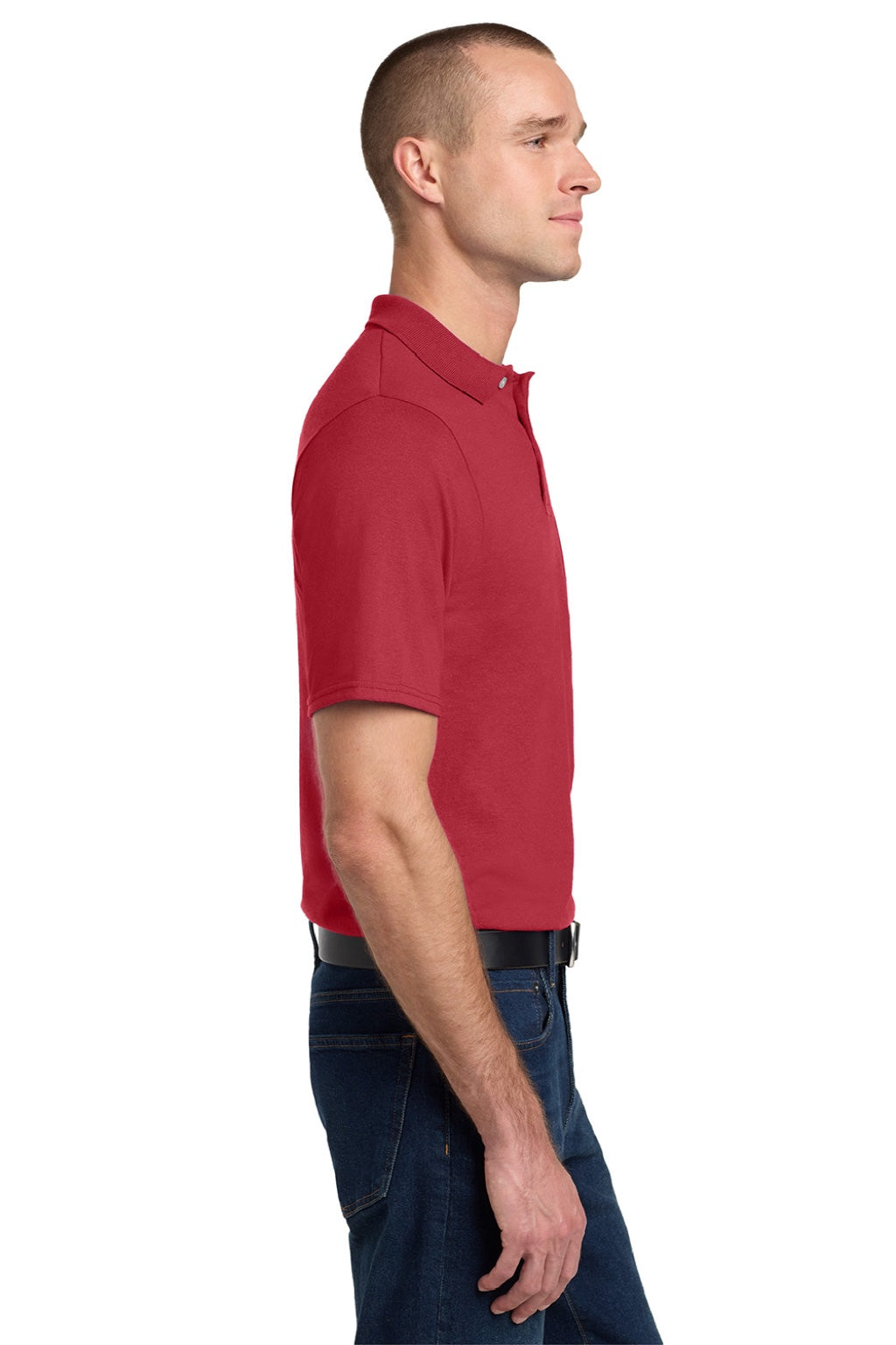 Jerzees 436MP Mens SpotShield Stain Resistant Short Sleeve Polo Shirt w/ Pocket True Red Model Side