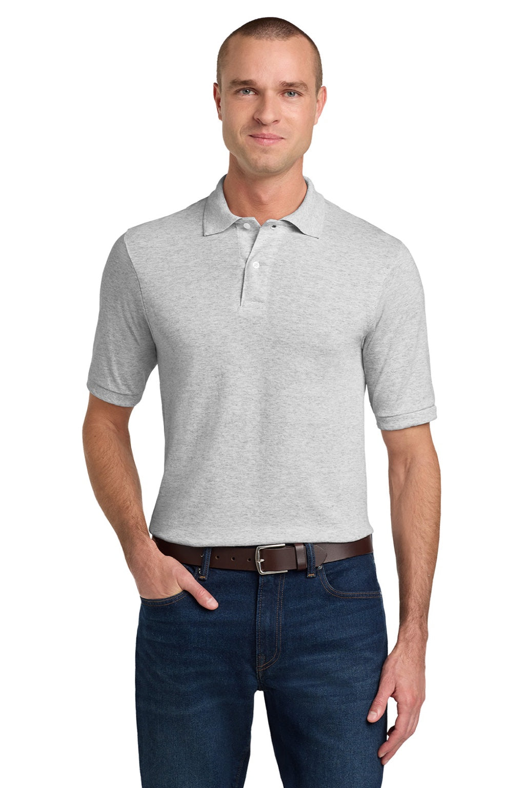 Jerzees 437M/437MSR Mens SpotShield Stain Resistant Short Sleeve Polo Shirt Ash Grey Model Front