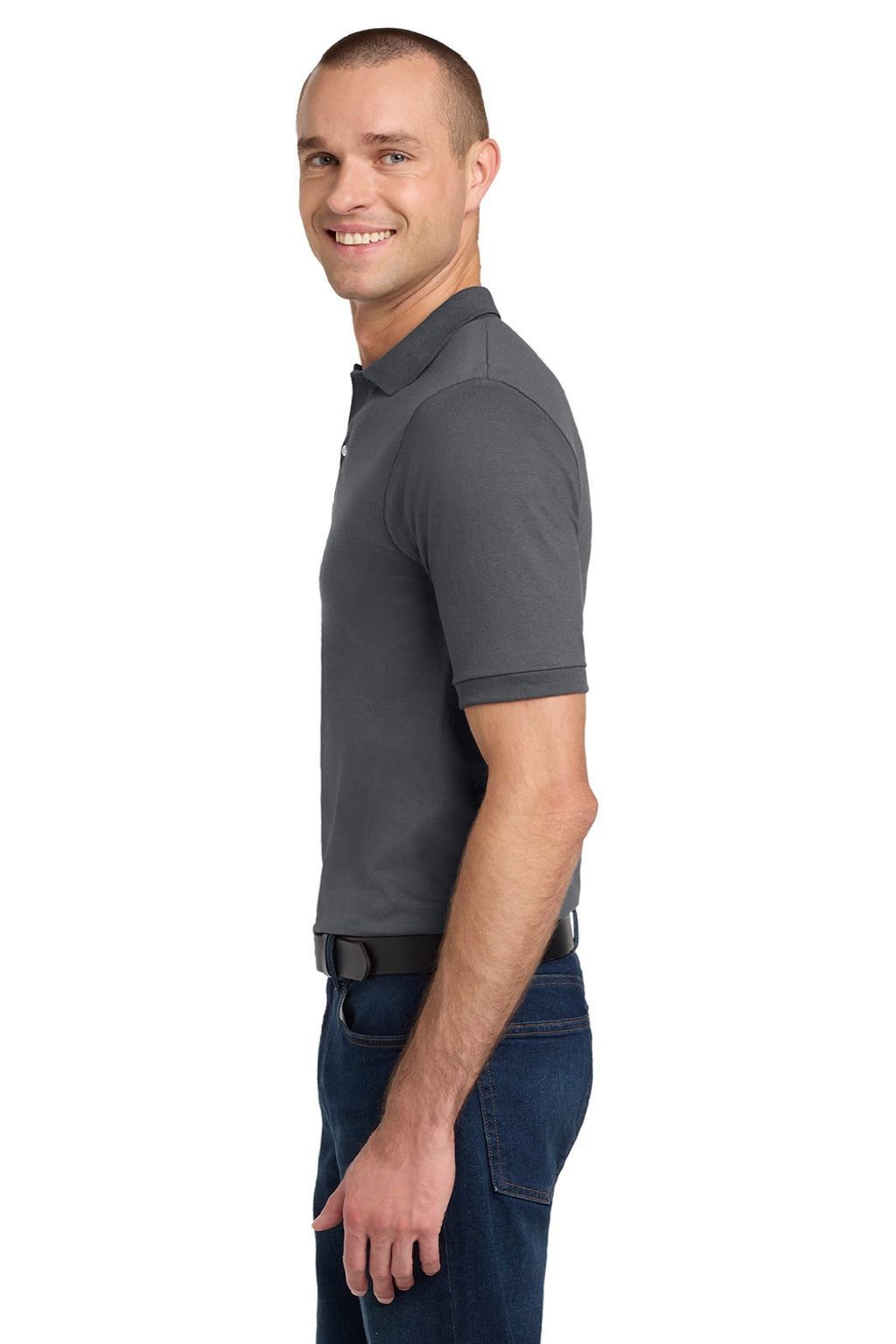 Jerzees 437M/437MSR Mens SpotShield Stain Resistant Short Sleeve Polo Shirt Charcoal Grey Model Side
