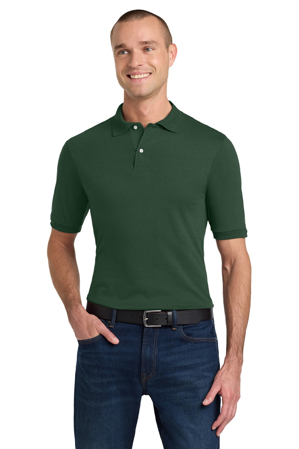 Jerzees 437M/437MSR Mens SpotShield Stain Resistant Short Sleeve Polo Shirt Forest Green Model Front
