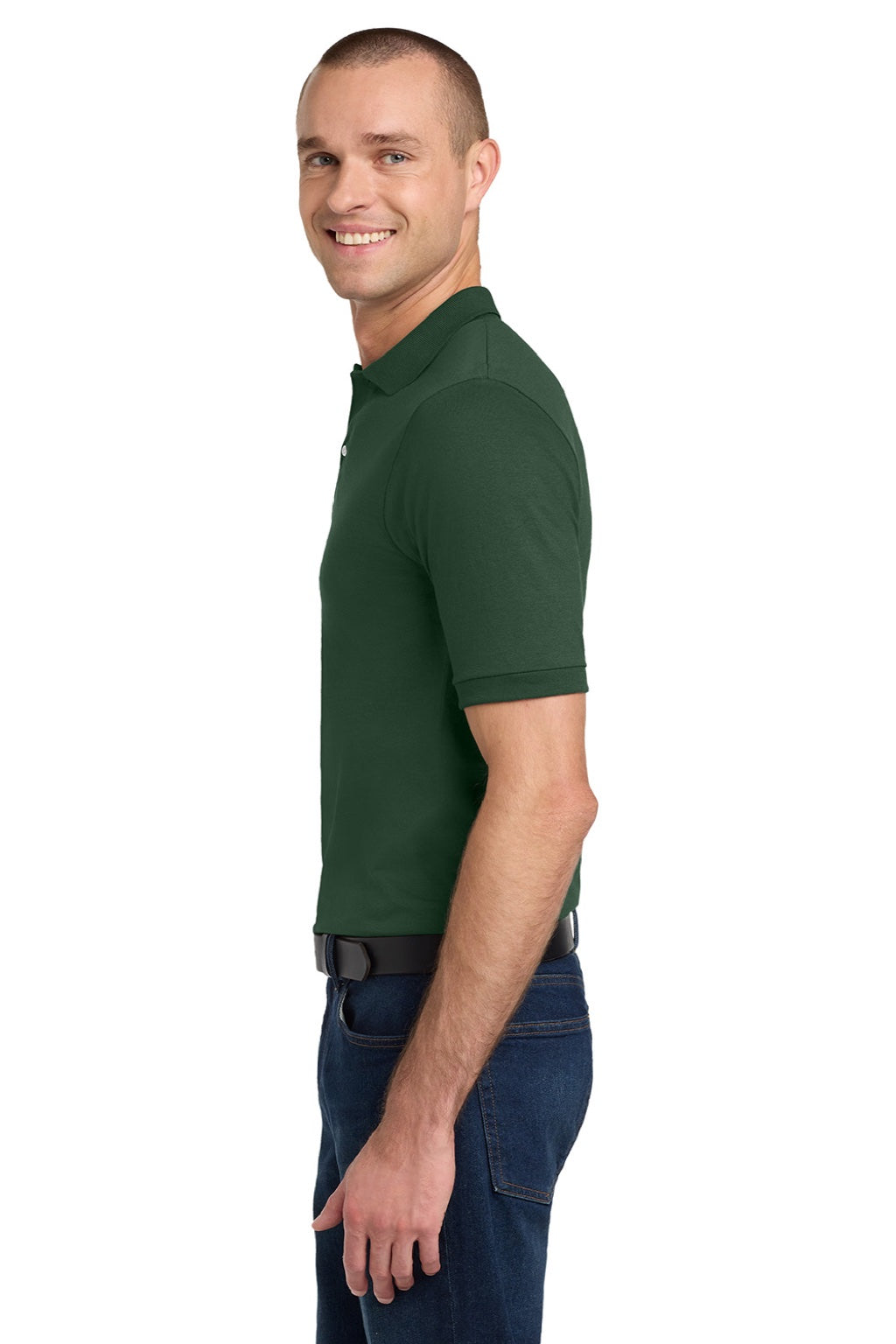 Jerzees 437M/437MSR Mens SpotShield Stain Resistant Short Sleeve Polo Shirt Forest Green Model Side