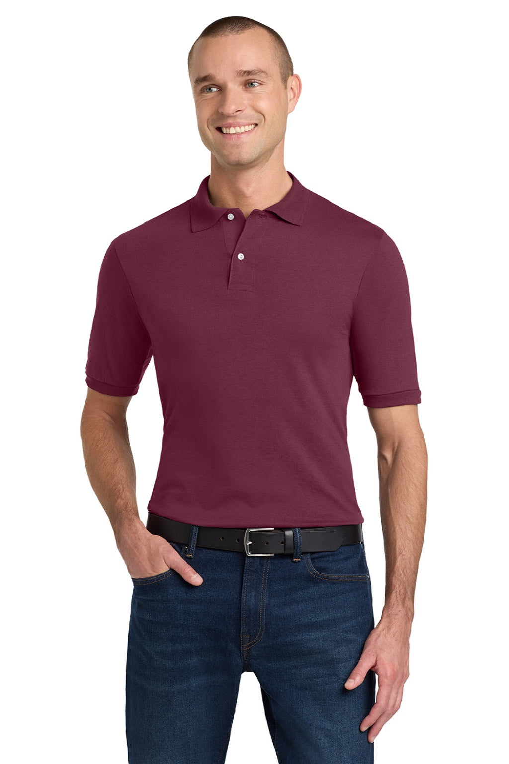 Jerzees 437M/437MSR Mens SpotShield Stain Resistant Short Sleeve Polo Shirt Maroon Model Front
