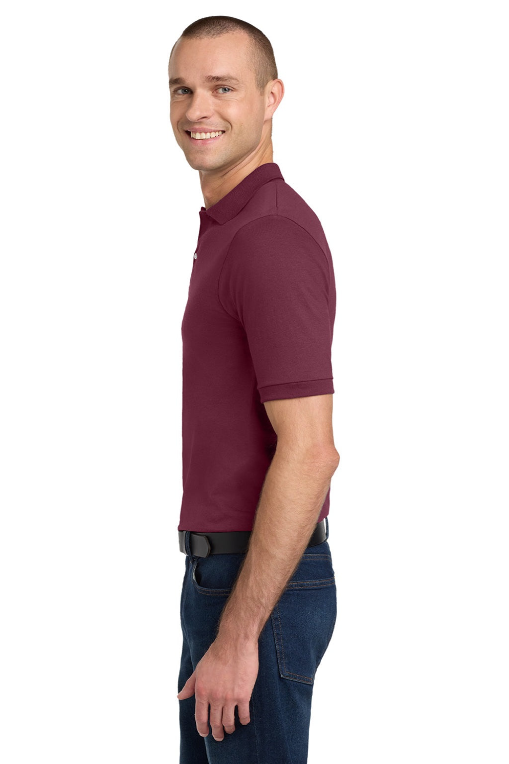 Jerzees 437M/437MSR Mens SpotShield Stain Resistant Short Sleeve Polo Shirt Maroon Model Side