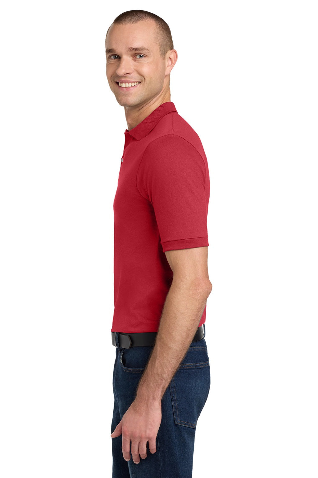 Jerzees 437M/437MSR Mens SpotShield Stain Resistant Short Sleeve Polo Shirt True Red Model Side