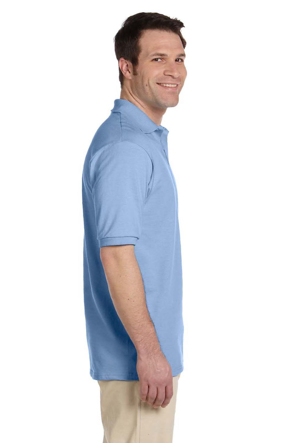 Jerzees 437M/437MSR Mens SpotShield Stain Resistant Short Sleeve Polo Shirt Light Blue Model Side