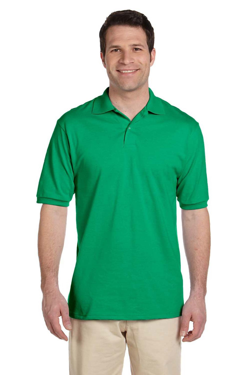 Jerzees 437M/437MSR Mens SpotShield Stain Resistant Short Sleeve Polo Shirt Kelly Green Model Front