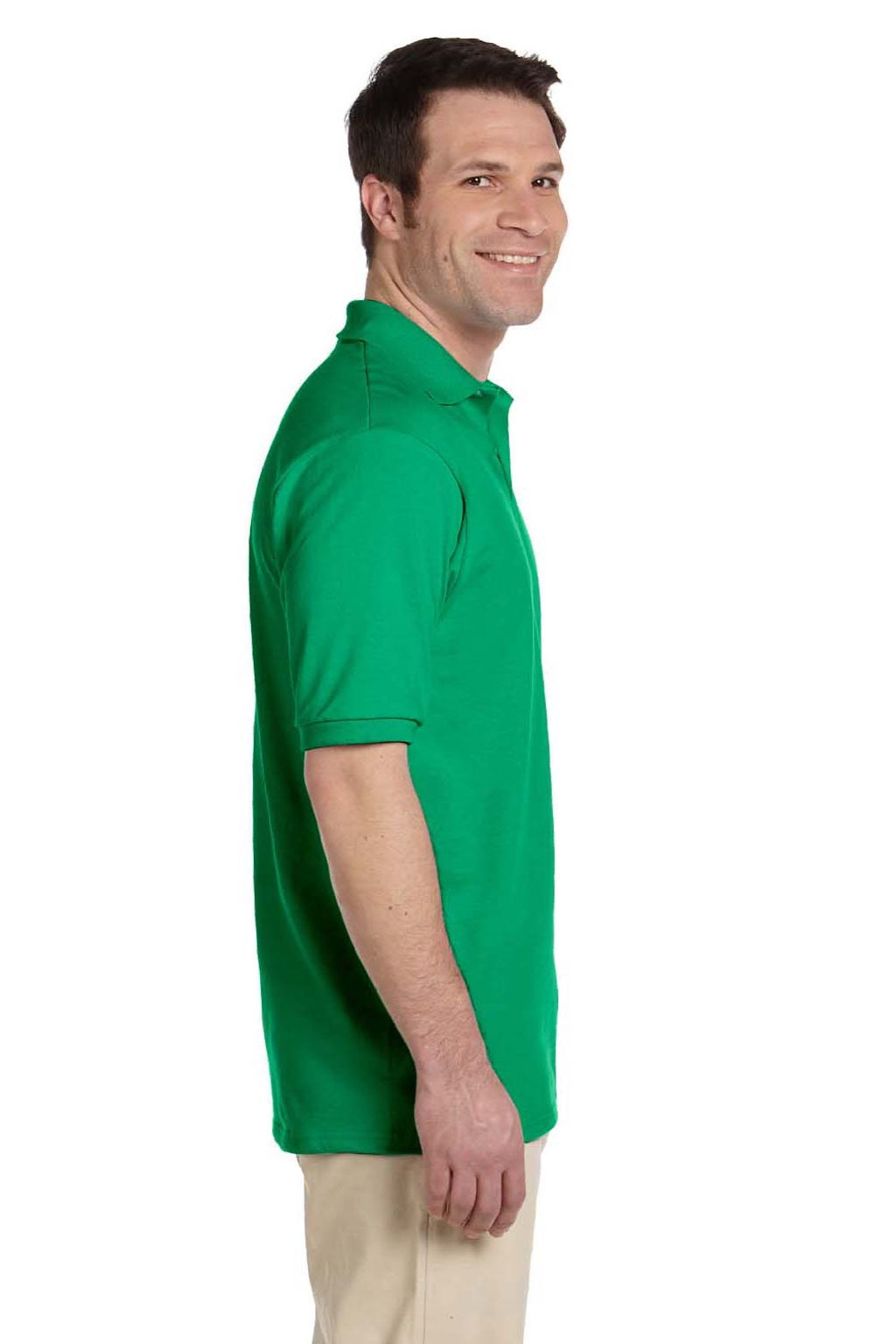 Jerzees 437M/437MSR Mens SpotShield Stain Resistant Short Sleeve Polo Shirt Kelly Green Model Side