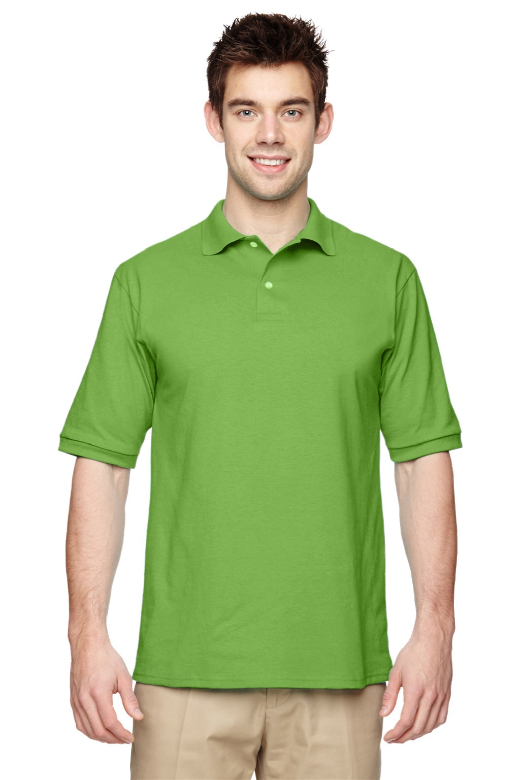 Jerzees 437M/437MSR Mens SpotShield Stain Resistant Short Sleeve Polo Shirt Kiwi Green Model Front
