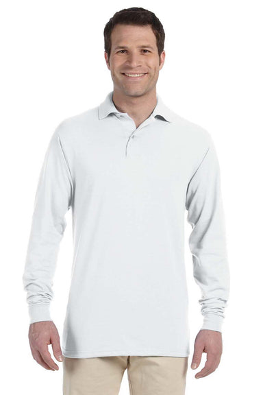 Jerzees 437LR Mens SpotShield Stain Resistant Long Sleeve Polo Shirt White Model Front
