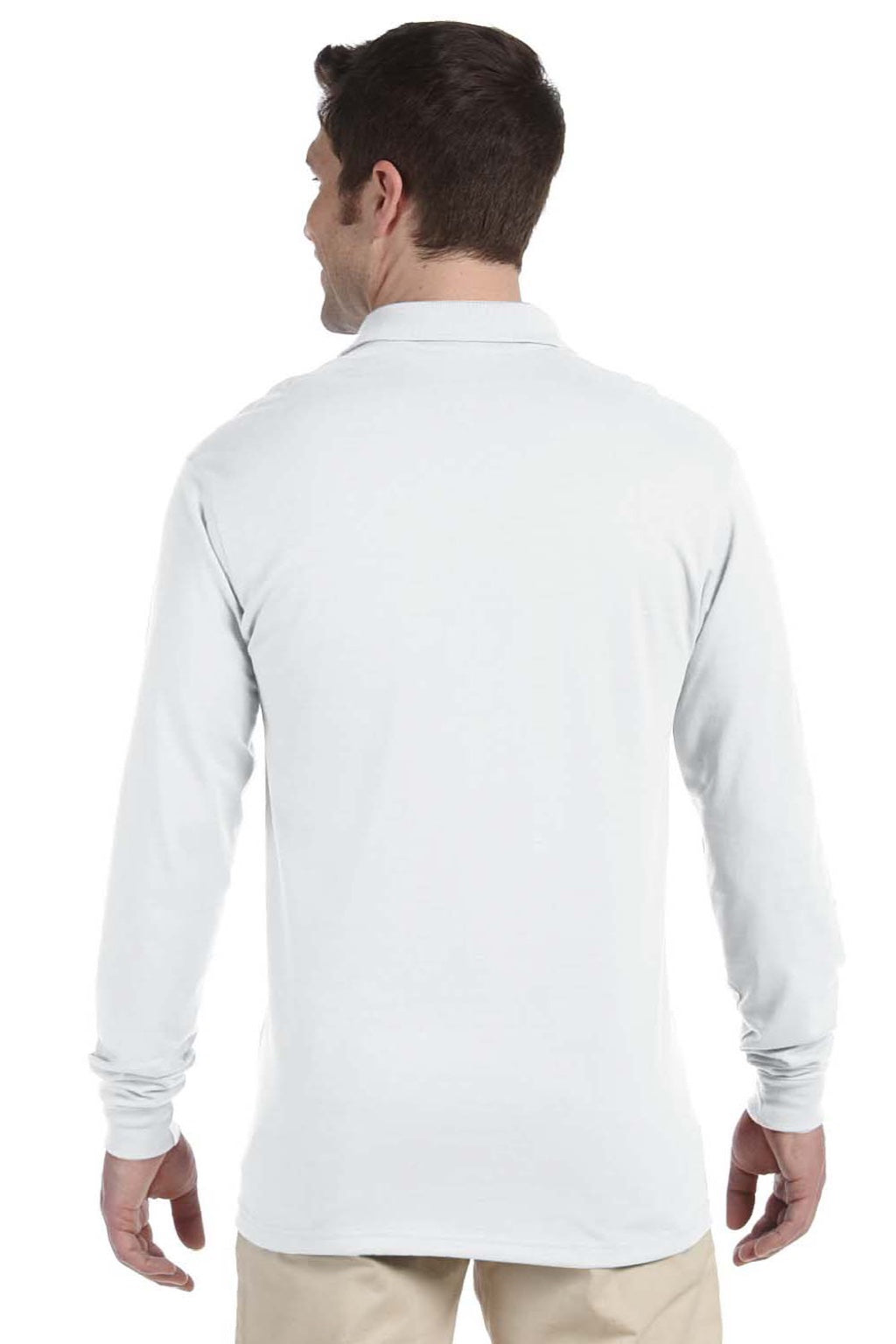 Jerzees 437LR Mens SpotShield Stain Resistant Long Sleeve Polo Shirt White Model Back