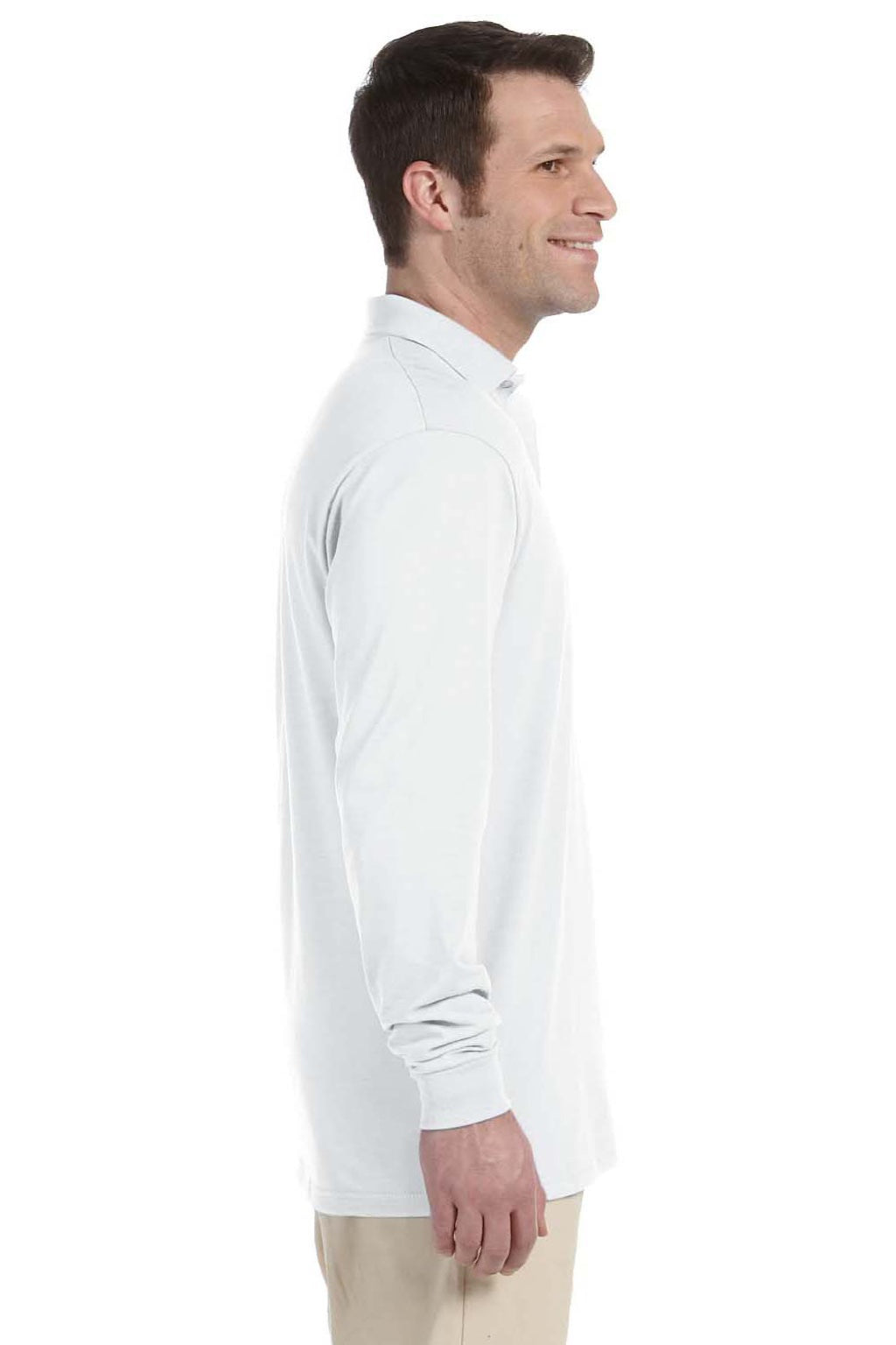 Jerzees 437LR Mens SpotShield Stain Resistant Long Sleeve Polo Shirt White Model Side