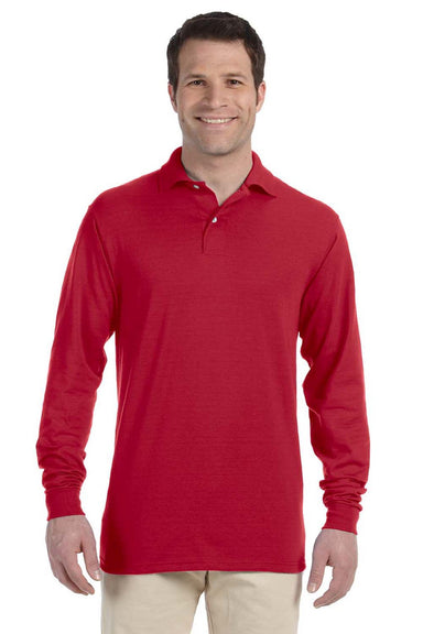 Jerzees 437LR Mens SpotShield Stain Resistant Long Sleeve Polo Shirt True Red Model Front
