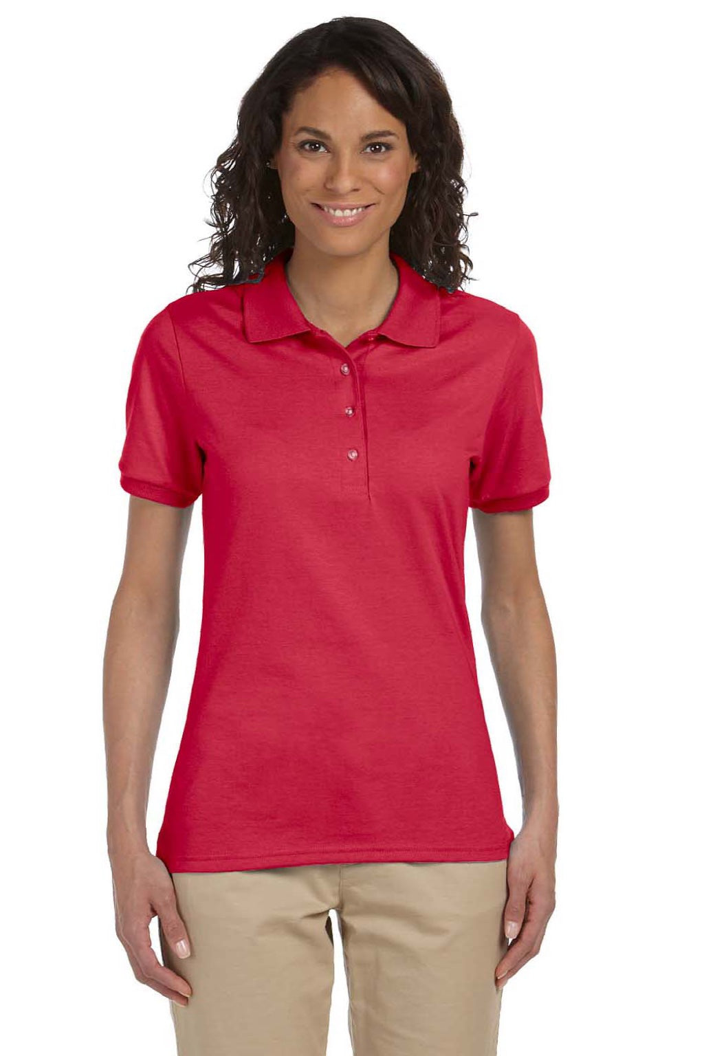 Jerzees 437WR Womens SpotShield Stain Resistant Short Sleeve Polo Shirt True Red Model Front