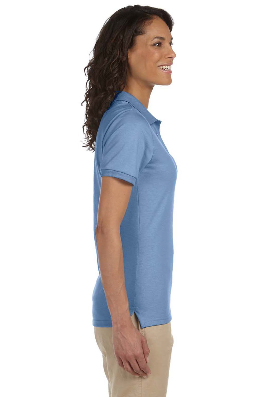 Jerzees 437WR Womens SpotShield Stain Resistant Short Sleeve Polo Shirt Light Blue Model Side