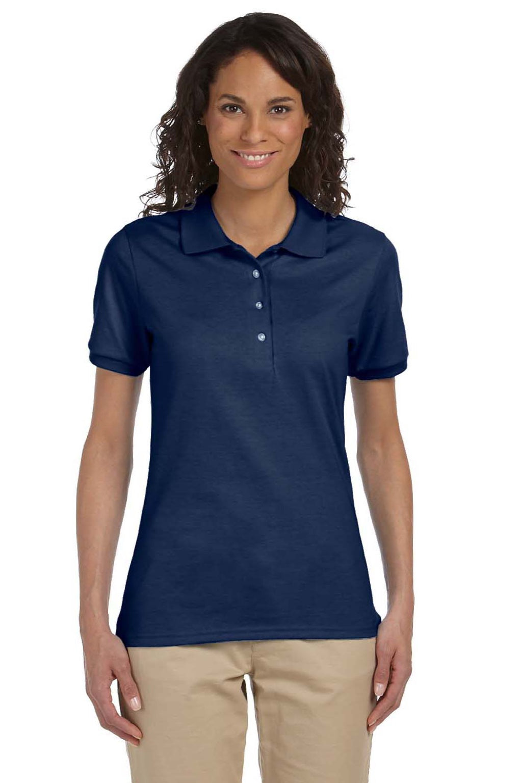 Jerzees 437WR Womens SpotShield Stain Resistant Short Sleeve Polo Shirt Navy Blue Model Front