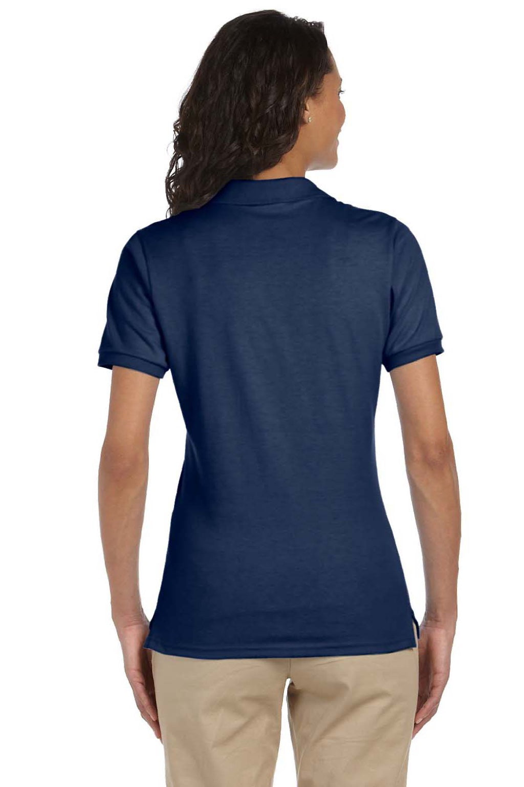 Jerzees 437WR Womens SpotShield Stain Resistant Short Sleeve Polo Shirt Navy Blue Model Back
