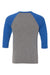 Bella + Canvas BC3200/3200 Mens 3/4 Sleeve Crewneck T-Shirt Grey/True Royal Blue Flat Back