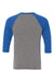 Bella + Canvas BC3200/3200 Mens 3/4 Sleeve Crewneck T-Shirt Grey/Royal Blue Flat Back